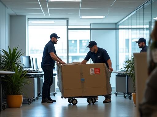 Moving office furniture and equipment in a commercial space
